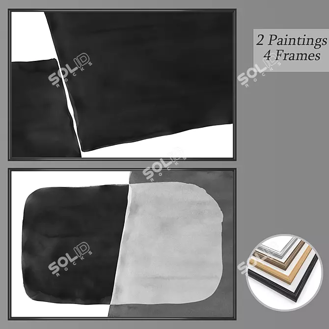 Artistic Wall Paintings Set with Multiple Frame Options 3D model image 1