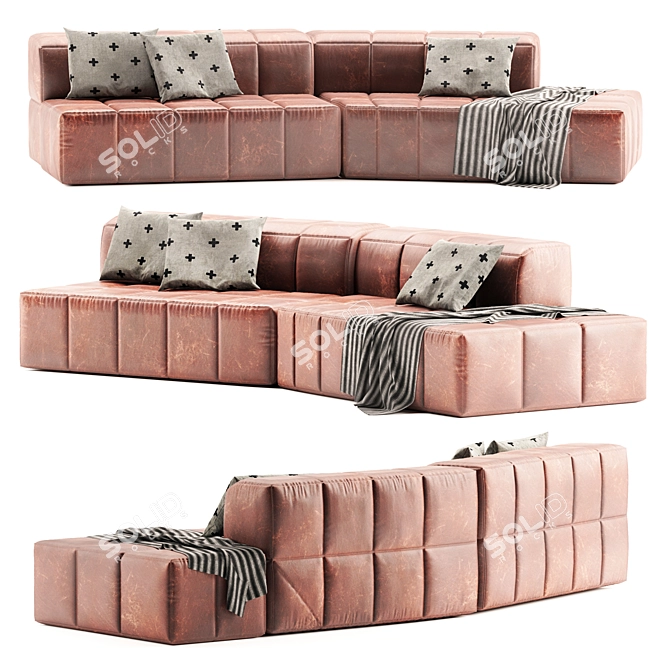 Modern Leather Modular Sofa 3D model image 1