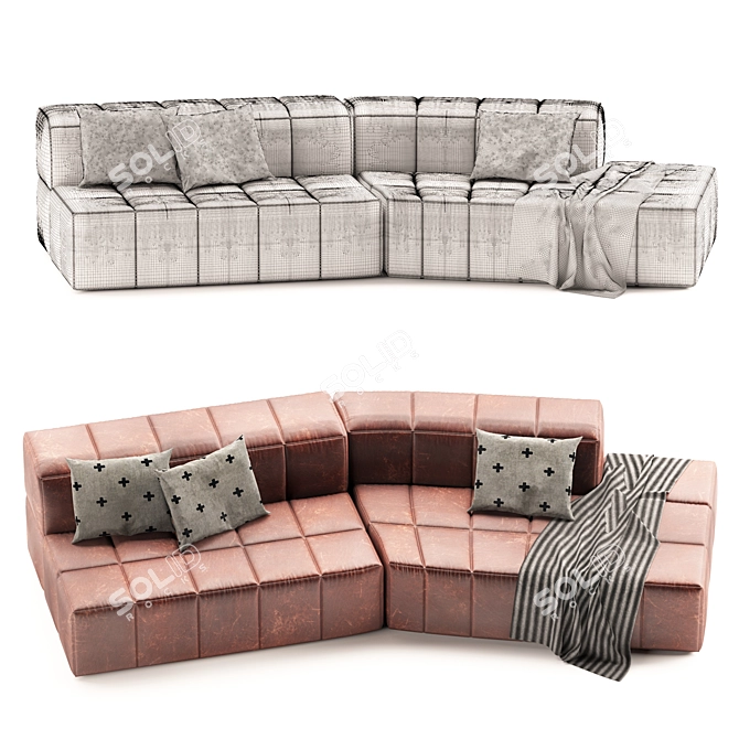 Modern Leather Modular Sofa 3D model image 2