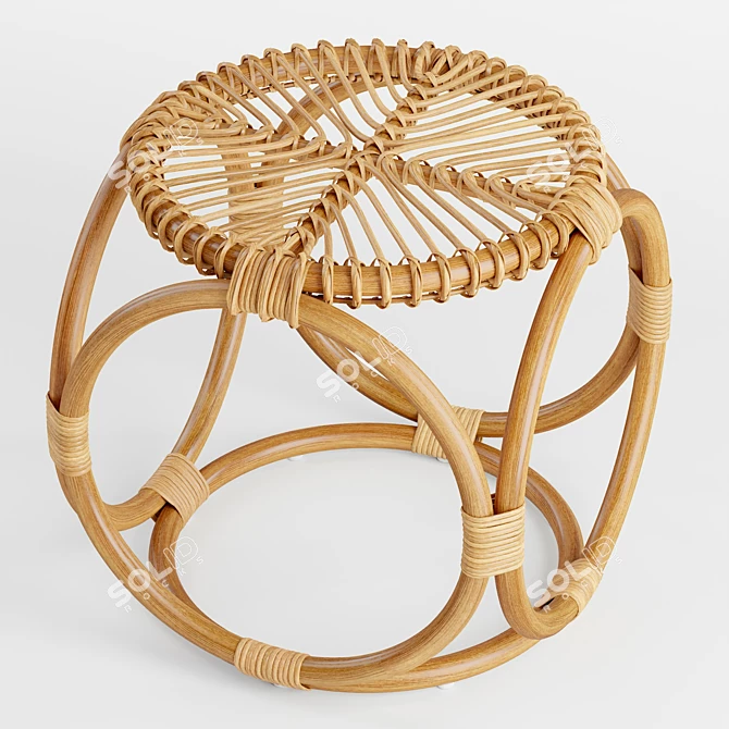 Caroline Rattan Stool: Geometric Woven Seat 3D model image 2