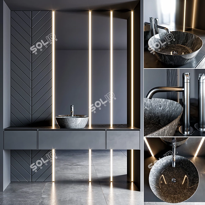  Modern 14-Piece Bathroom Furniture 3D model image 1