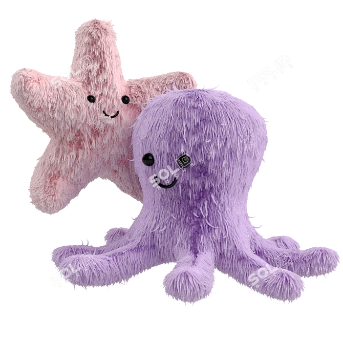  Fluffy Ocean Friends: Soft Plush Toys 3D model image 1