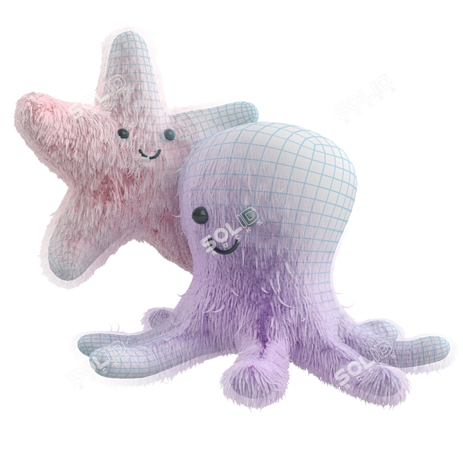  Fluffy Ocean Friends: Soft Plush Toys 3D model image 4