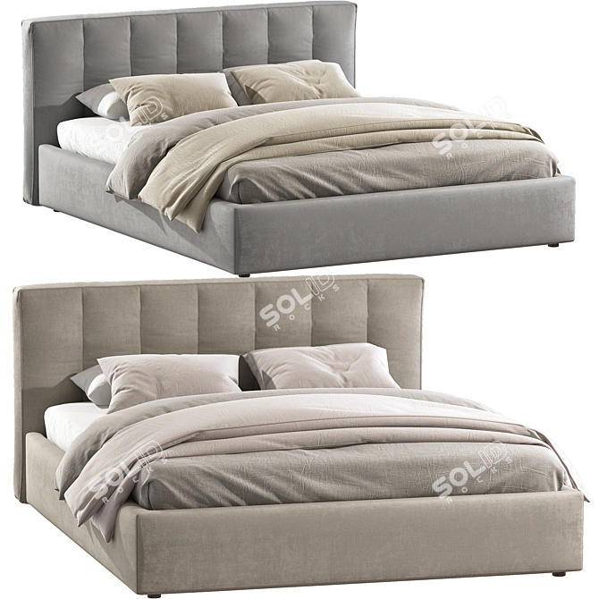 Sleek Swell: Luxurious Padded Double Bed 3D model image 1