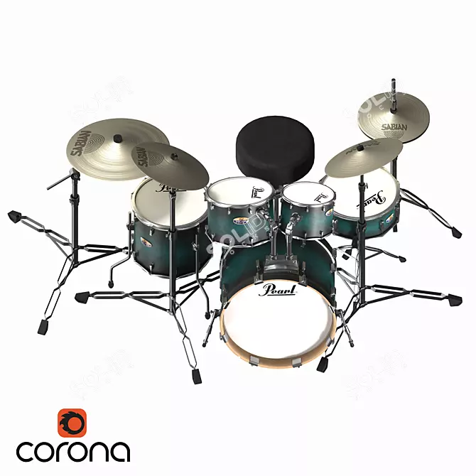 Pearl DMP905/C213 Drum Set: 5-Piece Configuration 3D model image 1