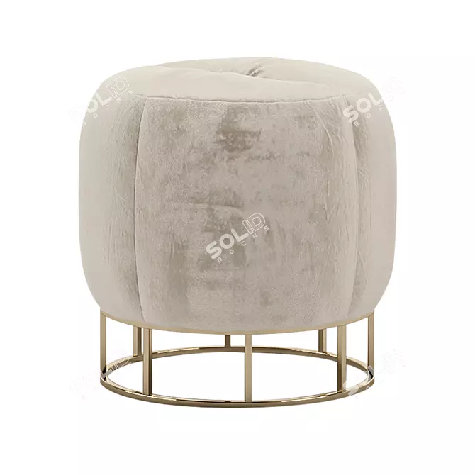 Velvet Round Metal Base Pouf Set 3D model image 1