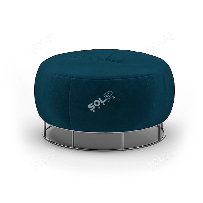 Velvet Round Metal Base Pouf Set 3D model image 3