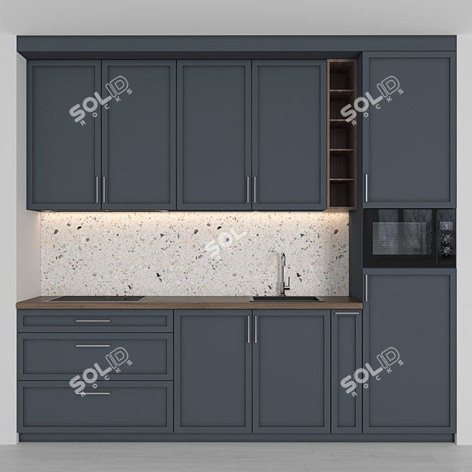 Modern Compact Kitchen: Versatile Design, High-Quality Textures 3D model image 1