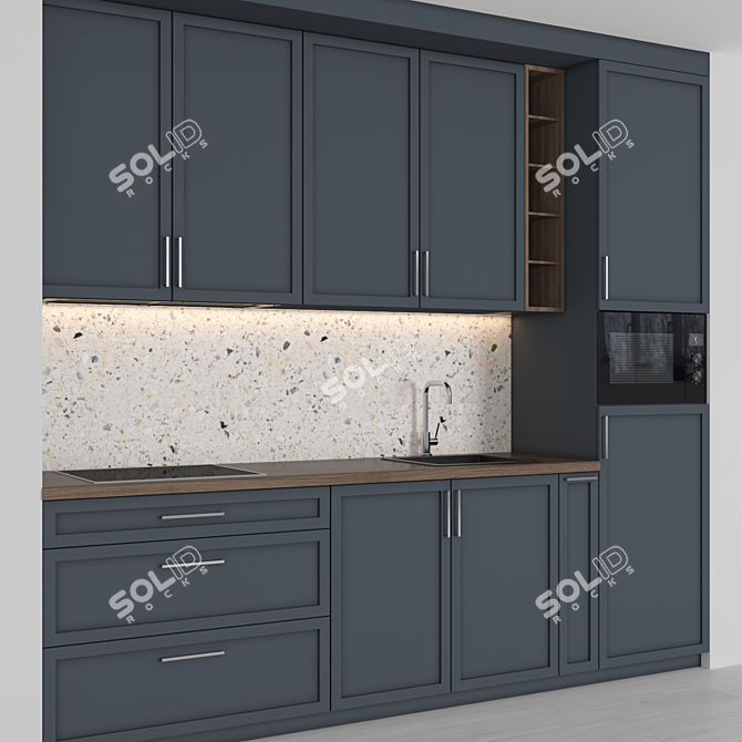 Modern Compact Kitchen: Versatile Design, High-Quality Textures 3D model image 3