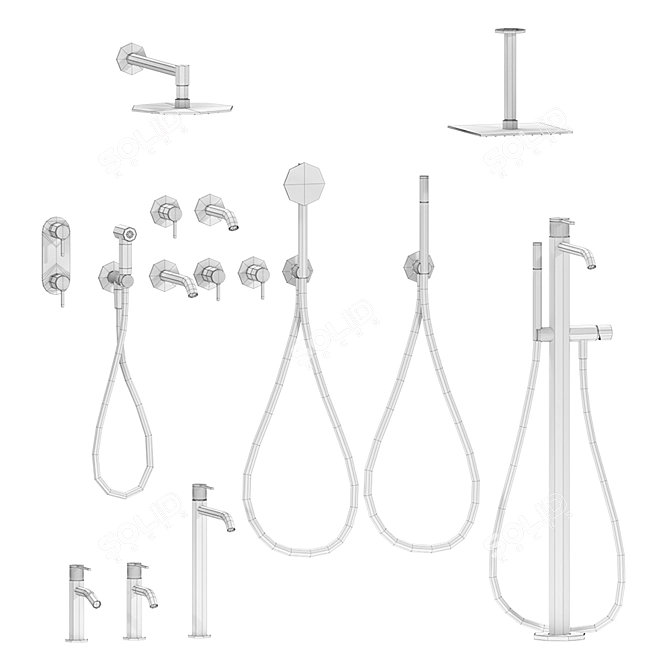 Cea Innovo Set: Sleek Chrome and Matte Black Fixtures 3D model image 3