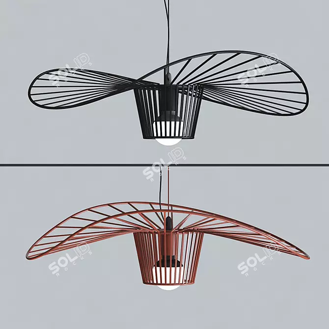 Straw Hat Chandelier: Rustic Elegance for Your Space 3D model image 1