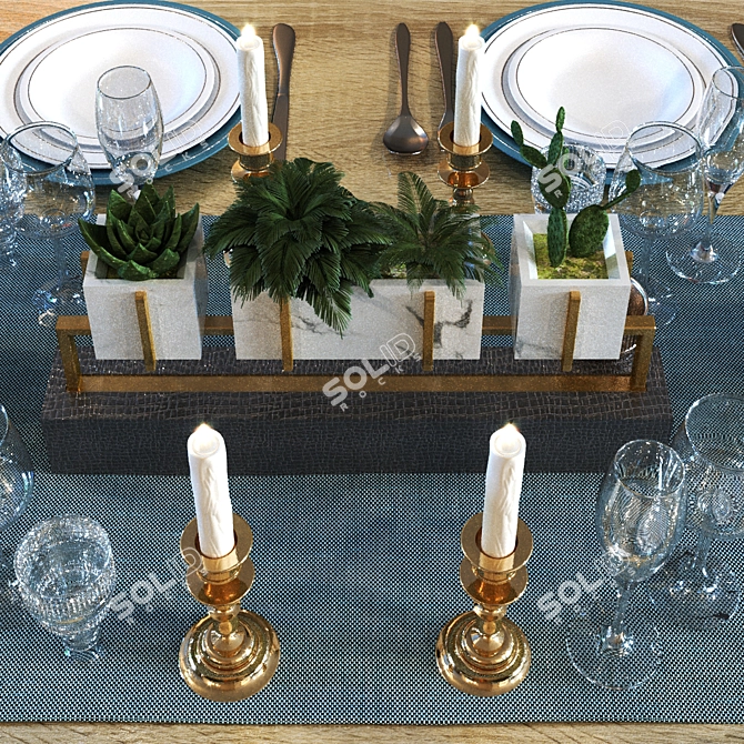 Modern Dining Table Set 016 3D model image 3