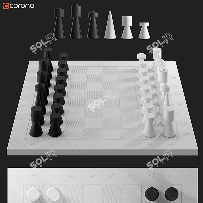 Solid Stone Chess Set 3D model image 1