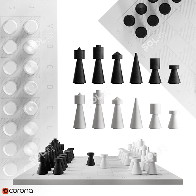 Solid Stone Chess Set 3D model image 3