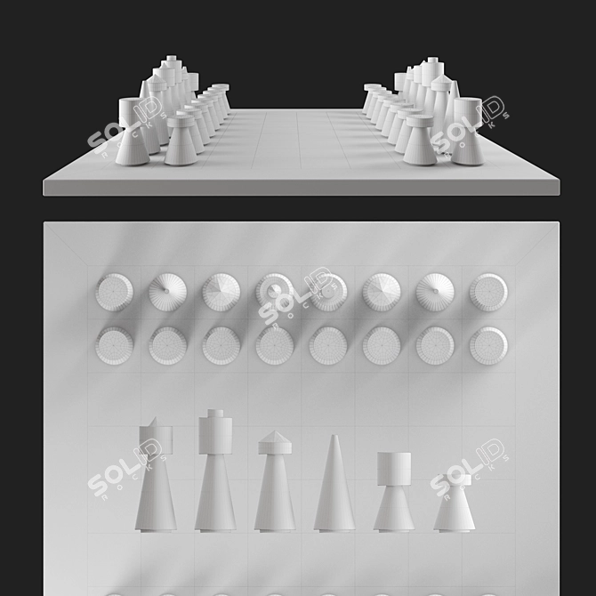 Solid Stone Chess Set 3D model image 4