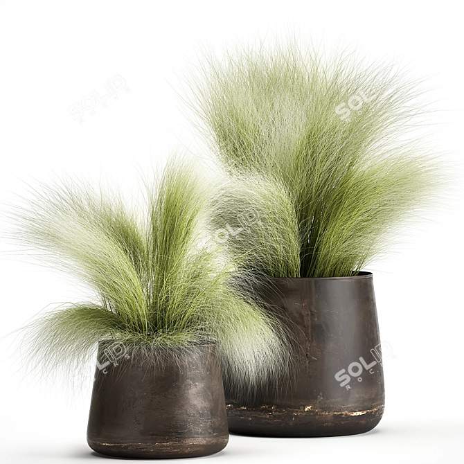 Tropical Plant Assortment in Iron Coppa Pot 3D model image 1