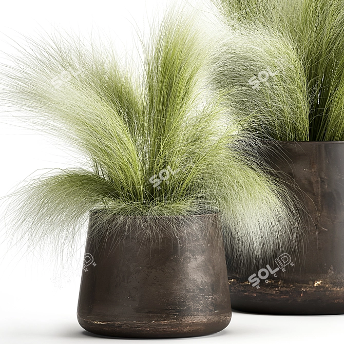 Tropical Plant Assortment in Iron Coppa Pot 3D model image 2