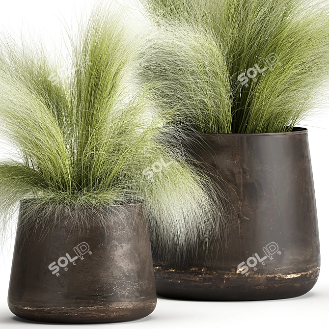 Tropical Plant Assortment in Iron Coppa Pot 3D model image 3
