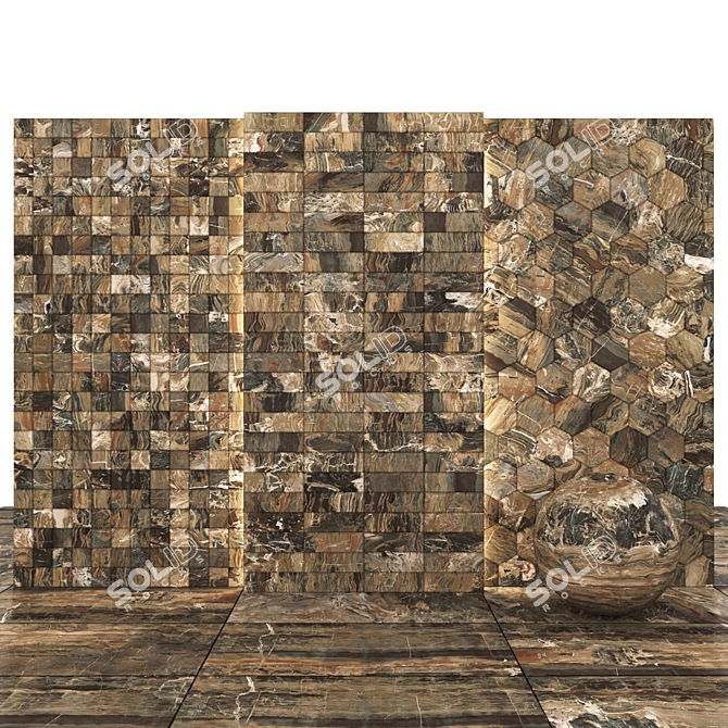 Elegant Brown Rex Marble: Textured Slabs, Tiles & More 3D model image 2