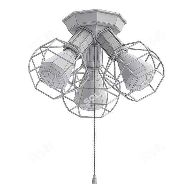 Industrial Wire Cage Flush Mount - 3 Lights 3D model image 2