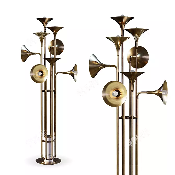 Elegant Brass Trumpet Floor Lamp 3D model image 1