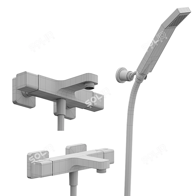 Cisal Cubic Thermostatic Bath Faucet: Shower Set & Handheld 3D model image 3