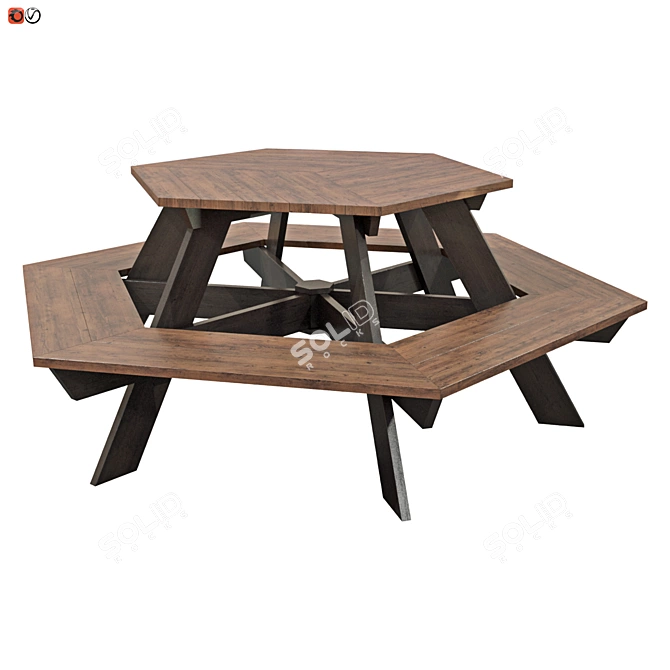 Wooden Garden Bench-Table 3D model image 1