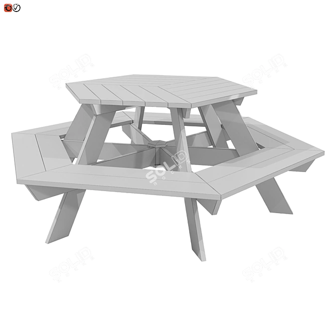 Wooden Garden Bench-Table 3D model image 2