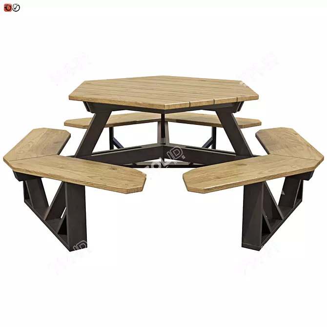 Wooden Garden Bench-Table 3D model image 1