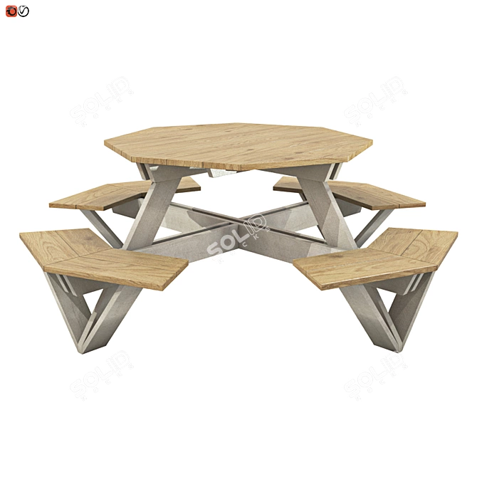 Wooden Multifunctional Garden Bench-Table 3D model image 1