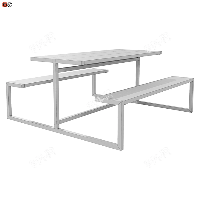 Park Bench-Table: Wood & Metal 3D model image 2