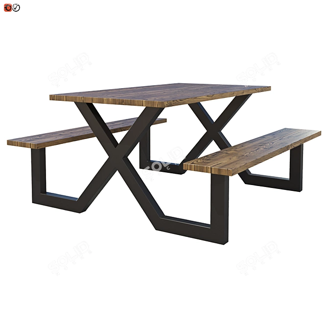 Park Bench-Table Combo 3D model image 1