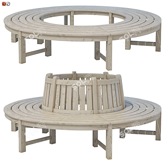 Tree-Enveloping Round Bench Set 3D model image 1