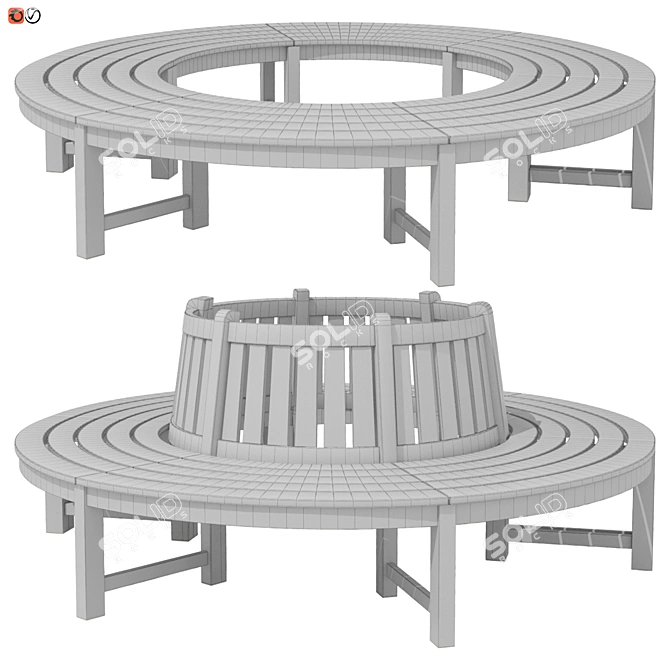 Tree-Enveloping Round Bench Set 3D model image 2