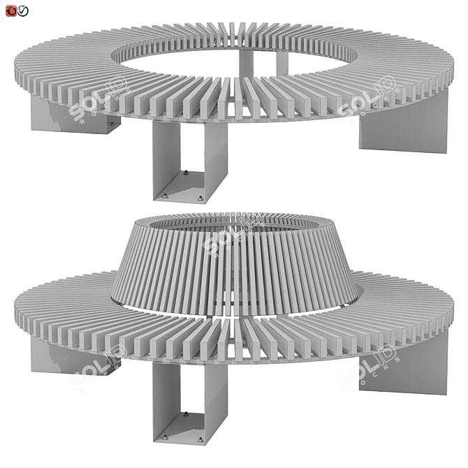 Tree-Encircling Park Bench Set 3D model image 2