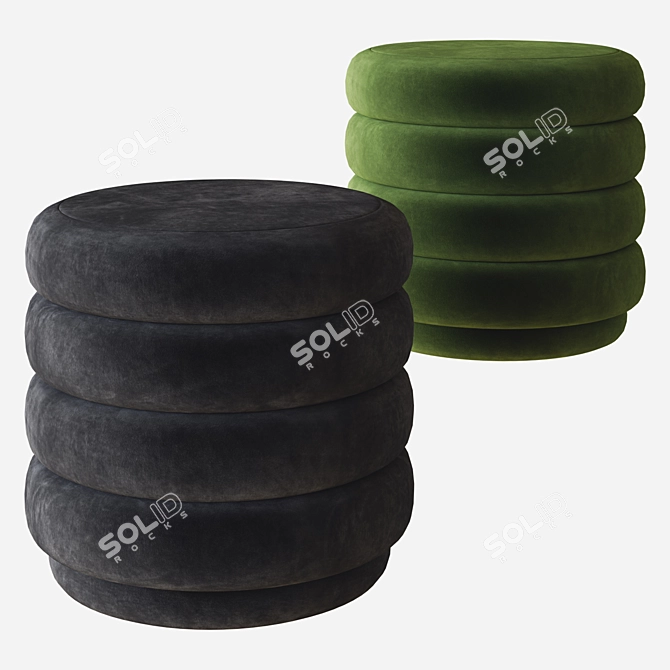 Faded Velvet Round Pouf by Ferm 3D model image 2