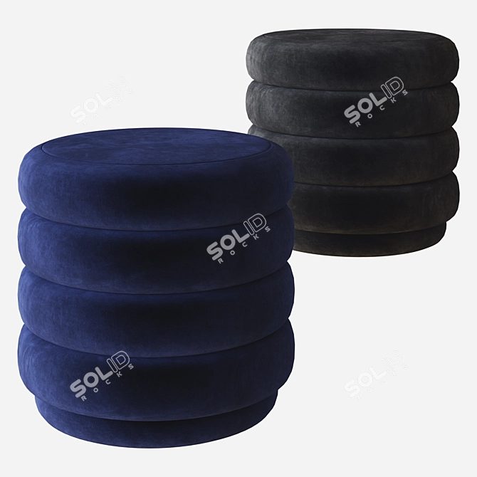 Faded Velvet Round Pouf by Ferm 3D model image 3