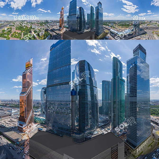 Panorama Moscow City: 20th-80th Floor Day/Night Set 3D model image 7