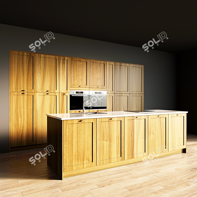 Sleek Kitchen Island Set 3D model image 1