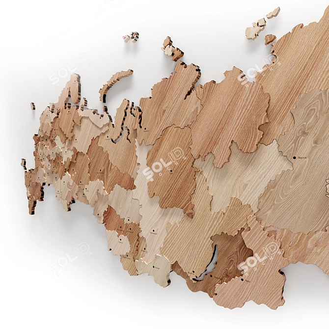 Russian Wooden Map: City Names 3D model image 4