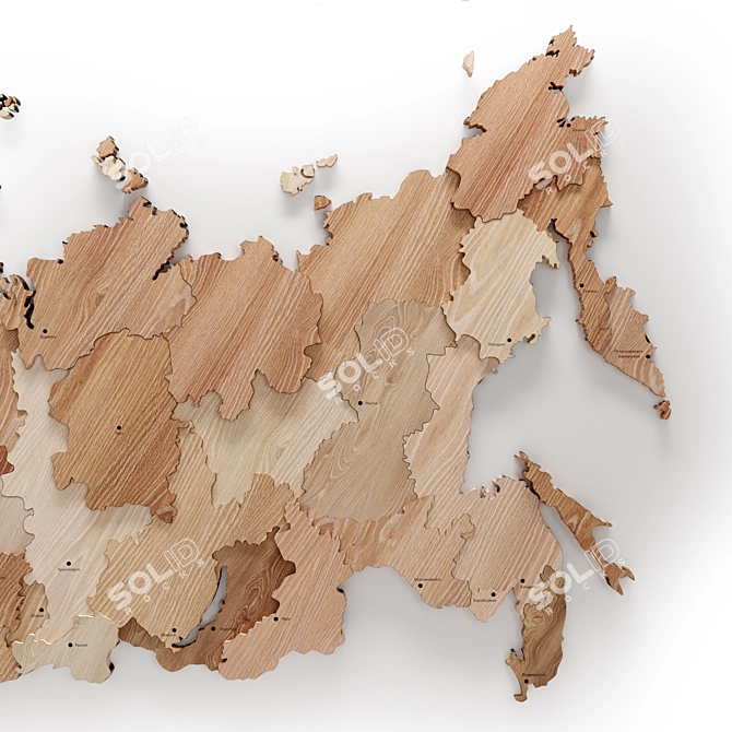 Russian Wooden Map: City Names 3D model image 5