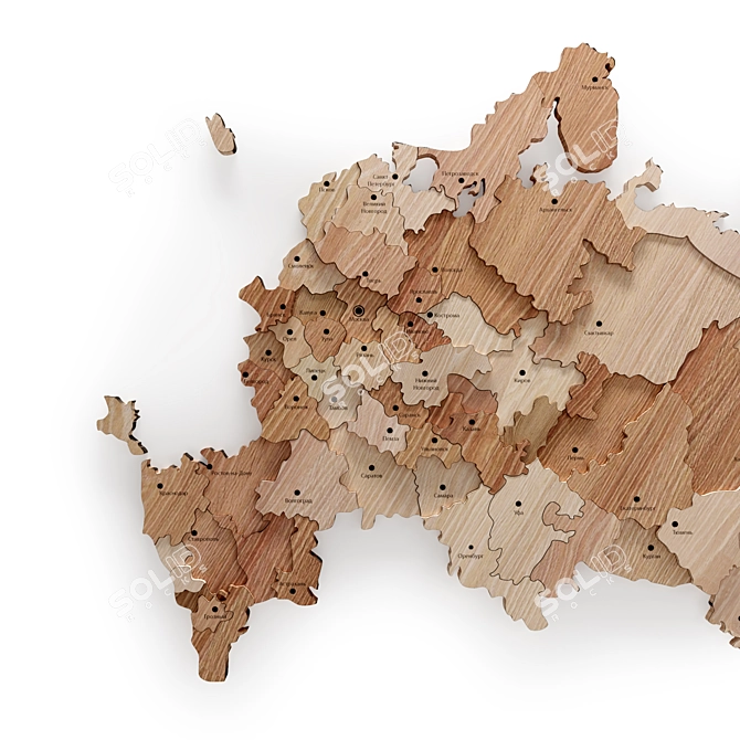 Russian Wooden Map: City Names 3D model image 9