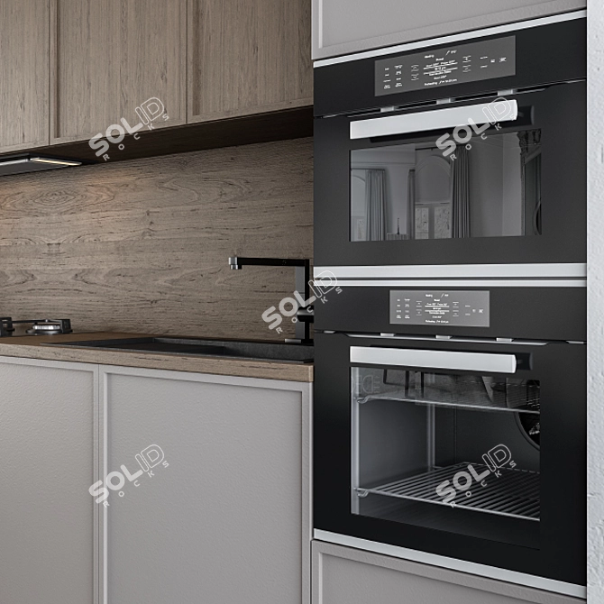 Modern Gray and Wood 45 Kitchen 3D model image 2