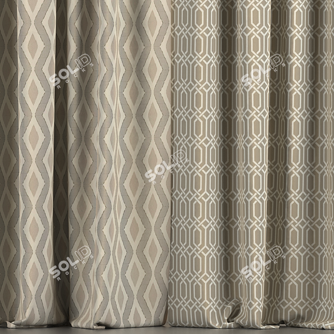 Multicolored Curtains and Tulle Set 3D model image 2