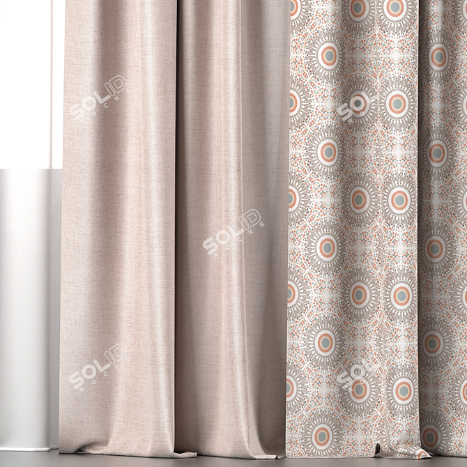 Multicolored Curtains and Tulle Set 3D model image 3