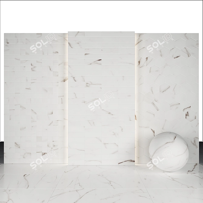 Elegant White Marble Tiles 3D model image 2