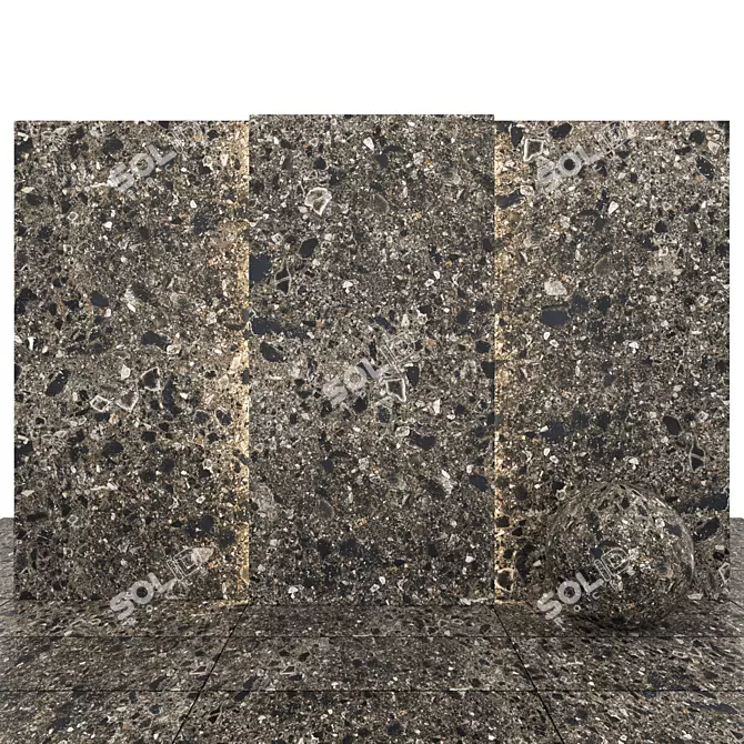 Sleek Terrazzo Black Stone Slabs 3D model image 1