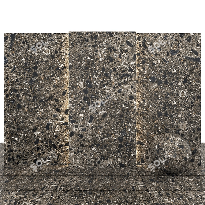 Sleek Terrazzo Black Stone Slabs 3D model image 2