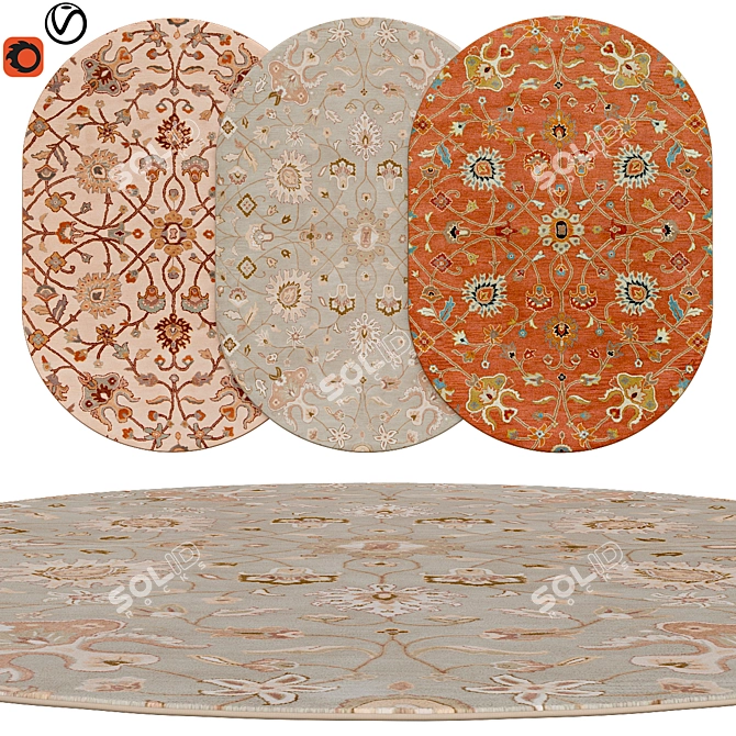 Elegant Oval Living Room Rugs 3D model image 1