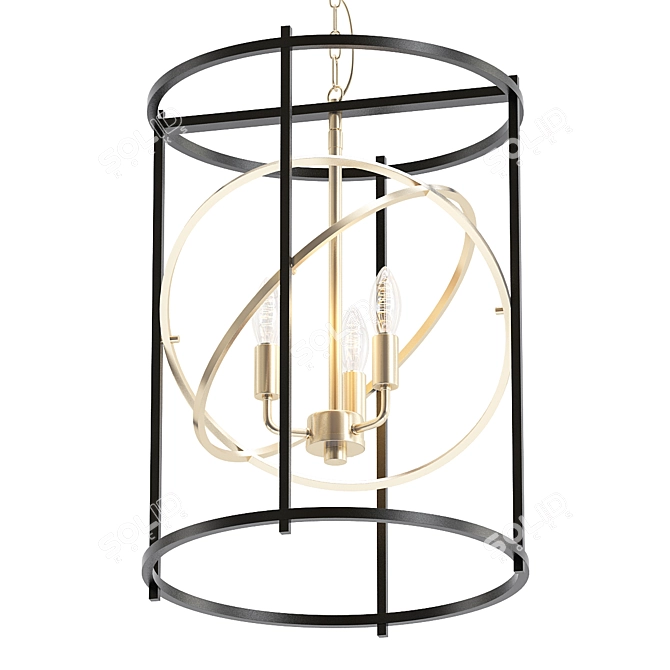 Modern Lantern Pendant Light: Black & Vintage Gold 3D model image 1